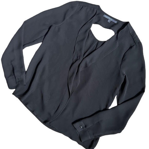 GUESS BLACK LONG SLEEVE BLOUSE TO WITH RUFFLES AND CUTOUT SIZE SMALL - Picture 2 of 5